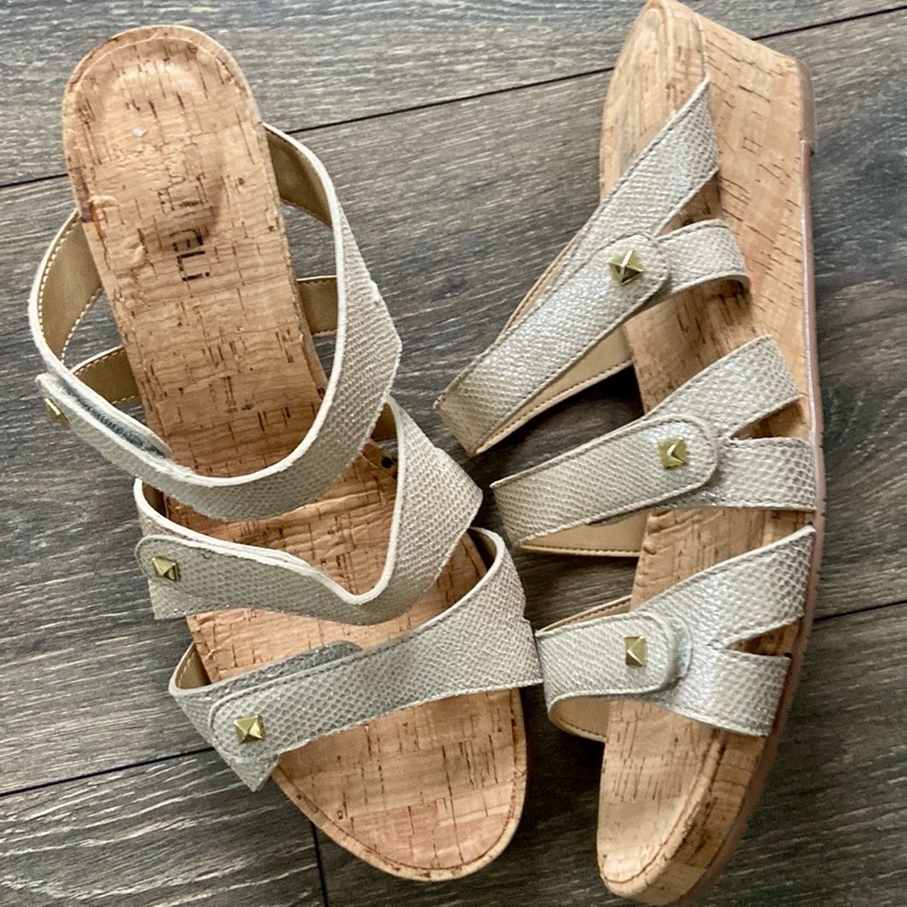 Vaneli Leather Cork Wedge Sandals
